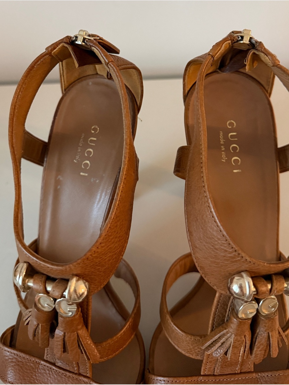 Gucci Brown Pebbled Leather Marrakech Open-Toe Block Heel Sandals Size 36 - Picture 6 of 9